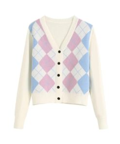 Geometric Pattern Short Knitted SweaterTopsb-1