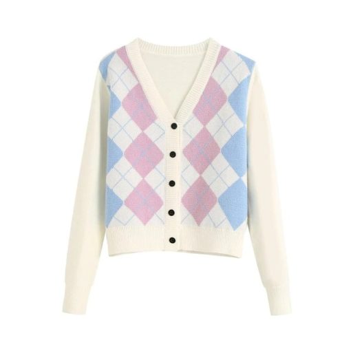 Geometric Pattern Short Knitted SweaterTopsb-1