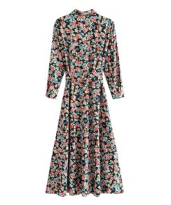 Vintage Turn Down Collar Floral DressDressesb-4