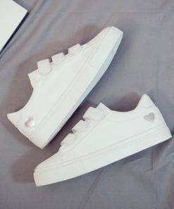 Cute Heart Printed Comfo White SneakerFlatsb-5