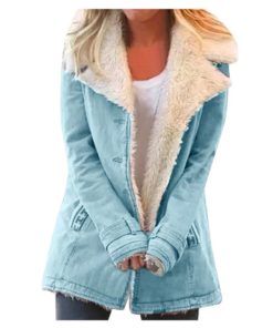Ladies Winter Solid Color Stunning Warm CoatTopsblue-5