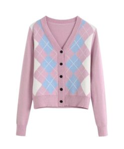 Geometric Pattern Short Knitted SweaterTopsc-1