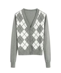 Geometric Pattern Short Knitted SweaterTopsd-1