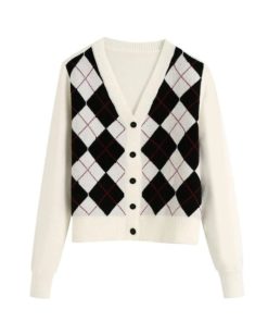 Geometric Pattern Short Knitted SweaterTopse-1