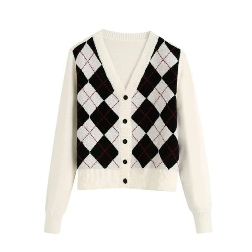Geometric Pattern Short Knitted SweaterTopse-1