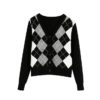 Geometric Pattern Short Knitted SweaterTopsf