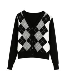 Geometric Pattern Short Knitted SweaterTopsf