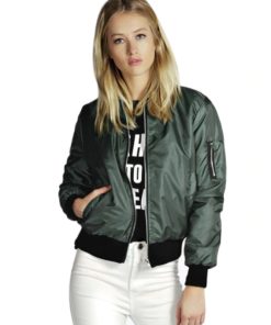Solid Color Bomber JacketTopsgreen