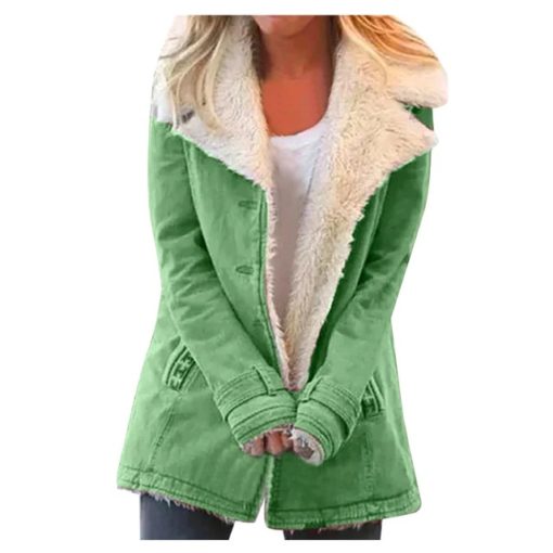 Ladies Winter Solid Color Stunning Warm CoatTopsgreen-5