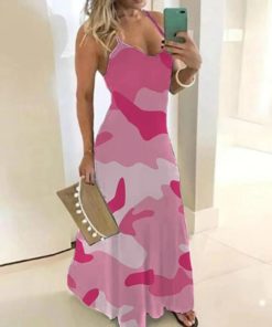 Plus Size Long Maxi Army Color DressDresseshot-pink