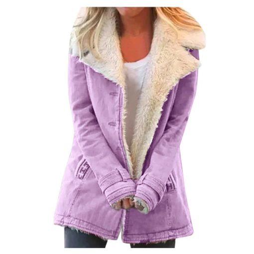 Ladies Winter Solid Color Stunning Warm CoatTopspurple