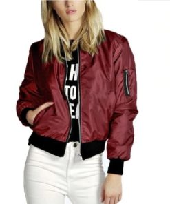 Solid Color Bomber JacketTopsred
