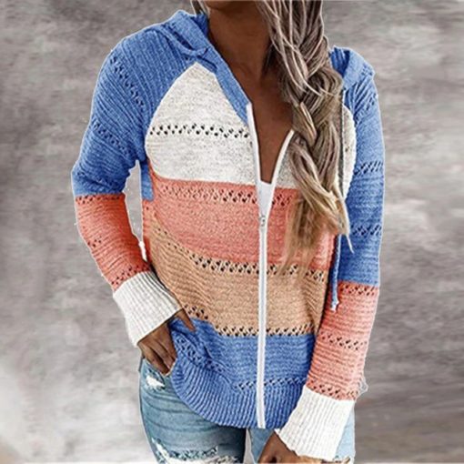 Zipper Knitted Patchwork Pullover SweaterDresses6-2
