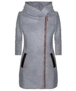Solid Color Zipper Hooded Plus Size CoatDressesAutumn-Winter-Plus-Size-Fashion