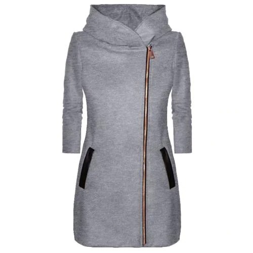 Solid Color Zipper Hooded Plus Size CoatDressesAutumn-Winter-Plus-Size-Fashion