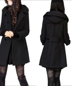 New Fashion Winter Women Long Hooded CoatDressesBLACK-8