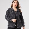 Fall Plus Size Denim jacketTopsBlack-29