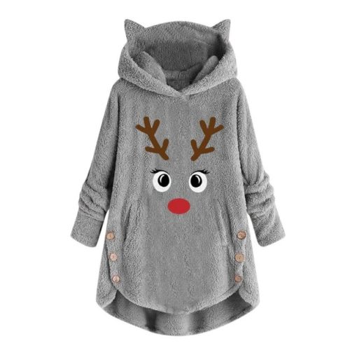 Deer Printed Christmas Long SweaterDressesGray-4