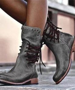 Warm Lace Up Vintage BootsBootsGray-8