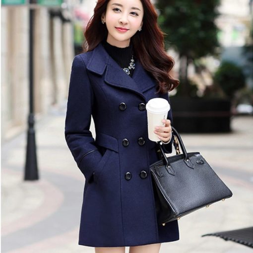  Korean Slim Woolen Outwear CoatDressesNary-1