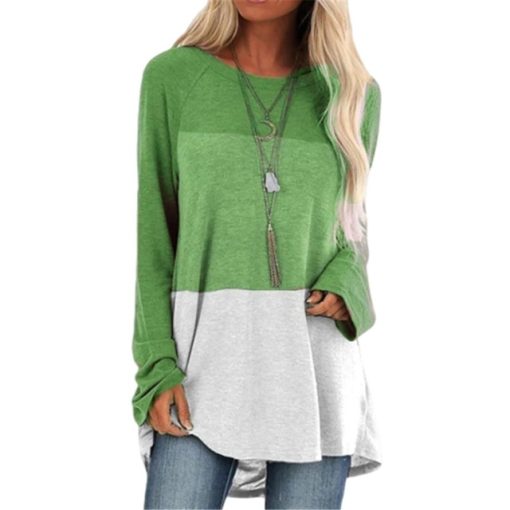 Plus Size Patchwork Casual Long ShirtTopsPatcwork-T-Shirt-Long-Sleeve-Wom-2