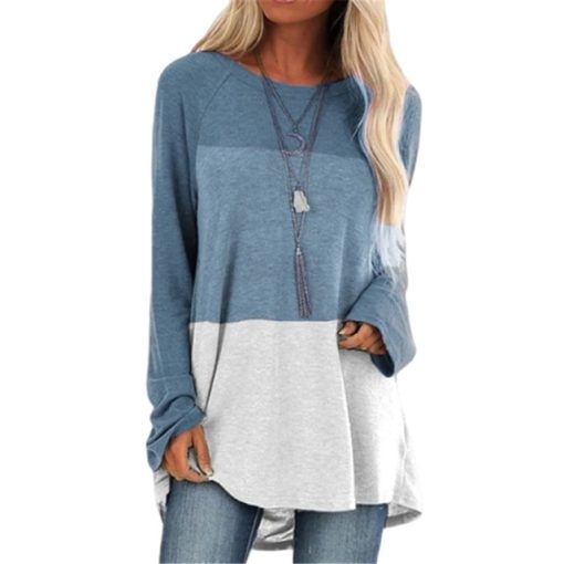 Plus Size Patchwork Casual Long ShirtTopsPatcwork-T-Shirt-Long-Sleeve-Wom