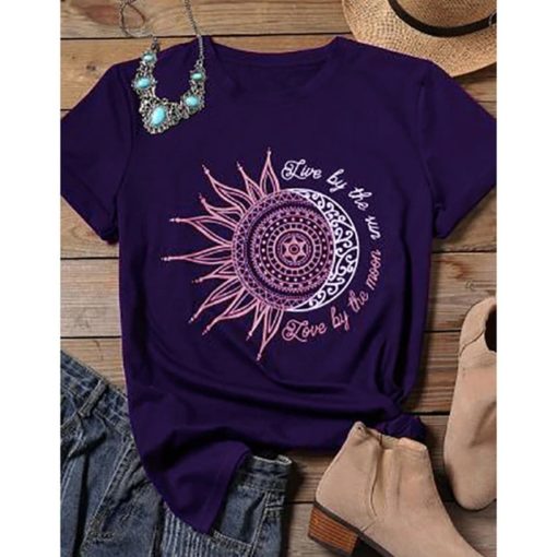 Sun Moon Print T ShirtDressesPurple