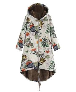 Casual Floral Print Long Hooded Warm Vintage CoatTopsWomens-Casual-Winter-Coat-Jacket