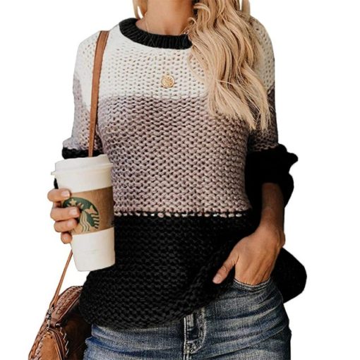 Fall Multicolor Knitted SweaterDressesblack-14