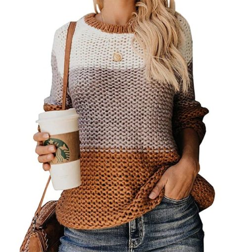 Fall Multicolor Knitted SweaterDressesbrown