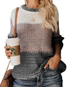 Fall Multicolor Knitted SweaterDressesgray-3