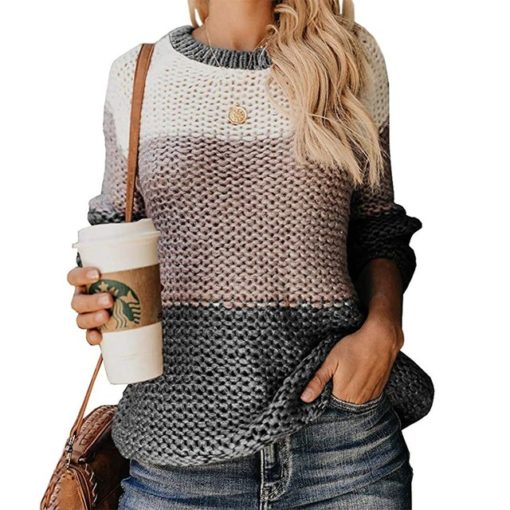 Fall Multicolor Knitted SweaterDressesgray-3
