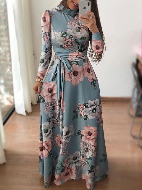Long Maxi Floral DressDressesgreen-12