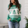 Classic Deer Printed Christmas SweaterDressesgreen-4