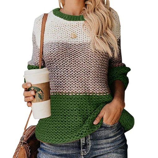 Fall Multicolor Knitted SweaterDressesgreen-5