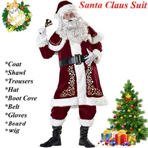 Santa Claus Full Set | Merry ChristmasDressesAdult-Christmas-Costume-9-Pcs-Ve