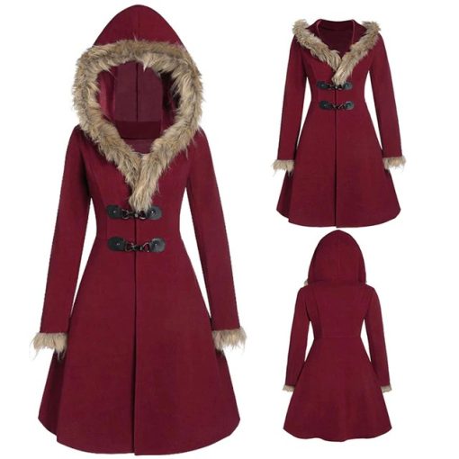 Fur Hooded Slim Long CoatTopsCoat-Women-2020-Autumn-Winter-Fu-1