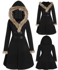 Fur Hooded Slim Long CoatTopsCoat-Women-2020-Autumn-Winter-Fu-2
