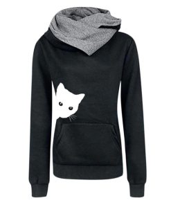 Cute Cat Print Hoodie, SweatshirtTopsCute-Cat-Print-Sweatshirt-Women-2