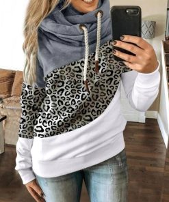 Leopard Print Turtleneck Pullover SweatshirtTopsHoodies-Women-Ladies-Solid-Hoode-2