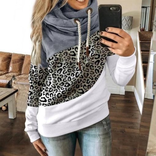 Leopard Print Turtleneck Pullover SweatshirtTopsHoodies-Women-Ladies-Solid-Hoode-2
