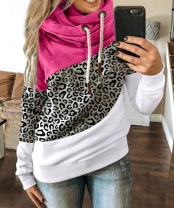 Leopard Print Turtleneck Pullover SweatshirtTopsHoodies-Women-Ladies-Solid-Hoode-3