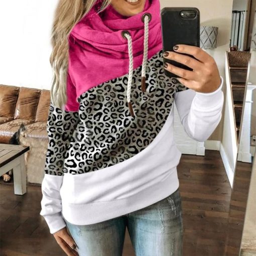 Leopard Print Turtleneck Pullover SweatshirtTopsHoodies-Women-Ladies-Solid-Hoode-3