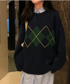 Korean Geometric Pattern SweaterSkincareKorean-College-Style-Autumn-Wint-1