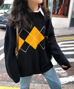 Korean Geometric Pattern SweaterSkincareKorean-College-Style-Autumn-Wint-2