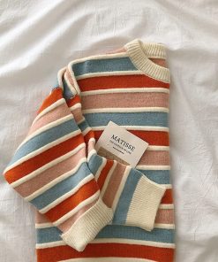 New Loose Stripe Patchwork Women’s SweaterTopsNew-Women-Stripe-Sweater-Autumn