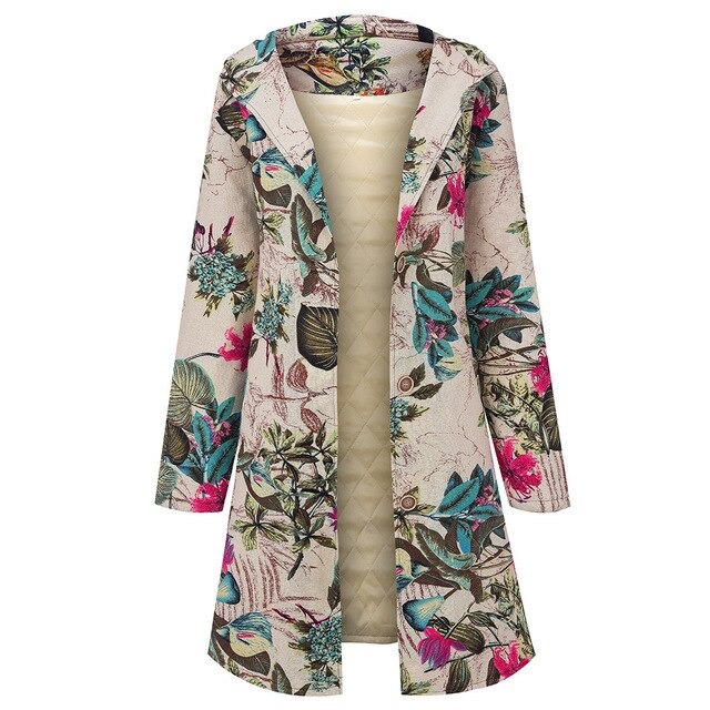 Plus Size Cotton Floral Women’s Vintage Coat – Miggon