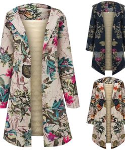Plus Size Cotton Floral Women’s Vintage CoatTopsPlus-Size-Women-s-jacket-Suede-w