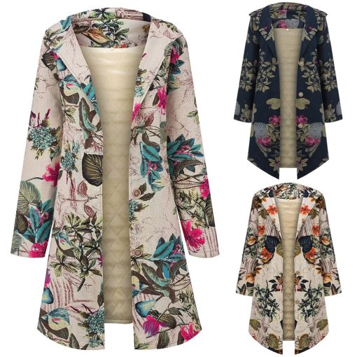 Plus Size Cotton Floral Women’s Vintage CoatTopsPlus-Size-Women-s-jacket-Suede-w