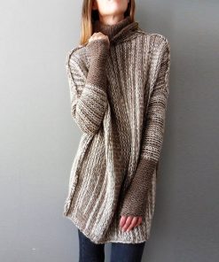Turtleneck Knitted Pullover SweaterTopsVestido-de-punto-de-cuello-alto